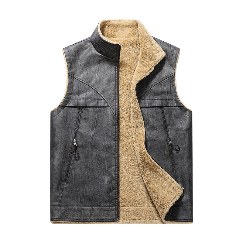 Leather Work Vest For Men - Rompi Kulit PU Berbulu Baru Musim