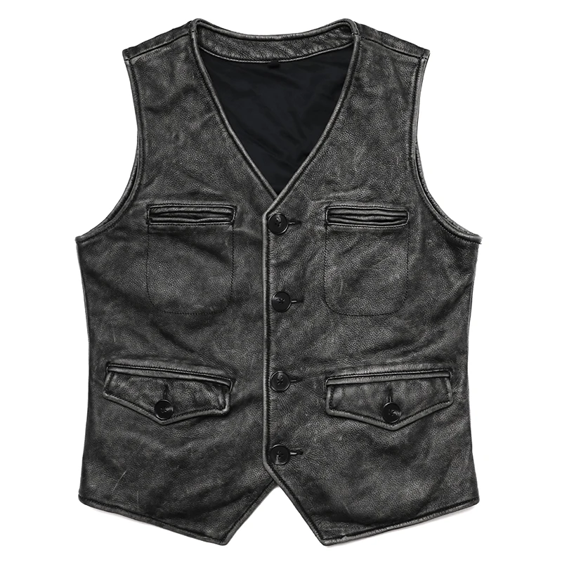 Leather Work Vest For Men - Gery jaket rompi tanpa lengan untuk