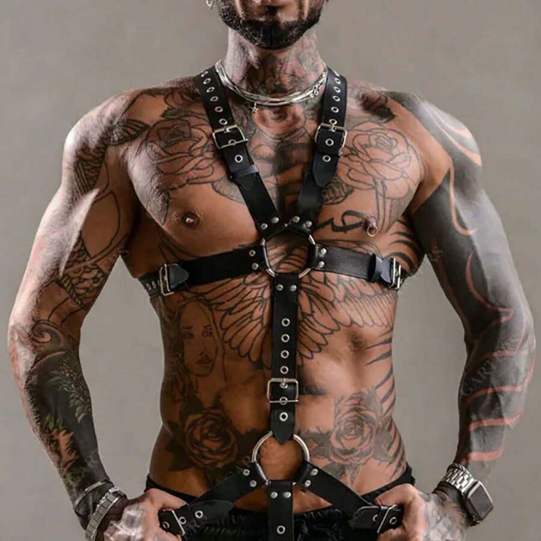 Leather Work Vest - Rompi Kulit Seksi Pria, Lingerie Bondage,