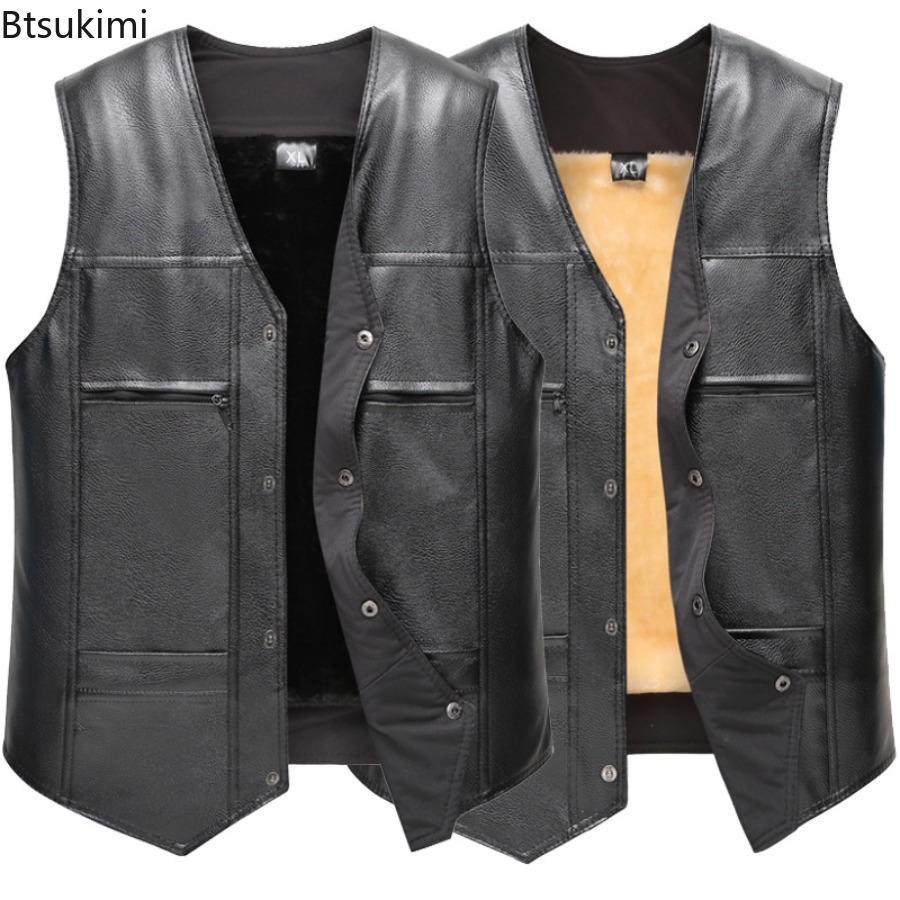 Leather Work Vest - Rompi Kulit Pria Baru Musim Gugur