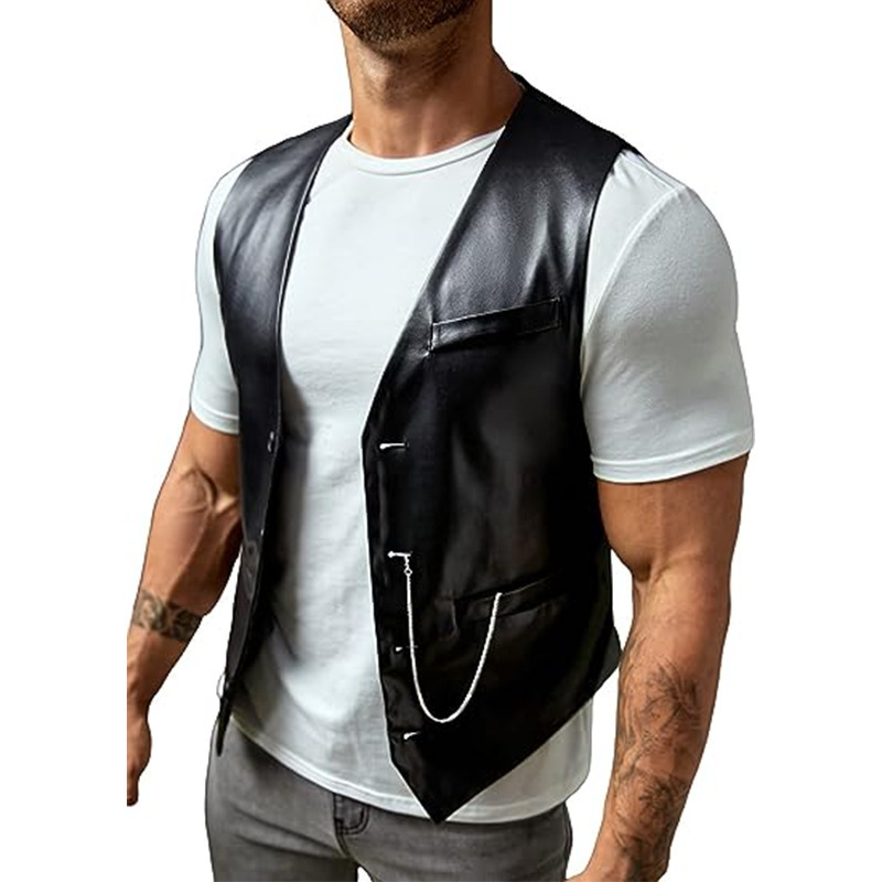 Leather Work Vest - Rompi Kulit PU Slim-fit Pria Model