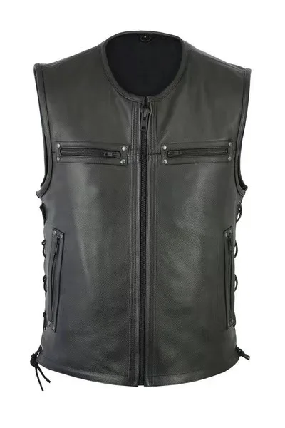 Leather Work Vest - Rompi Kulit Kerah Tegak Warna Solid