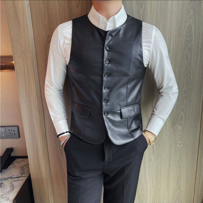 Leather Work Vest For Men - Rompi Kulit Kasual Pria Musim Gugur