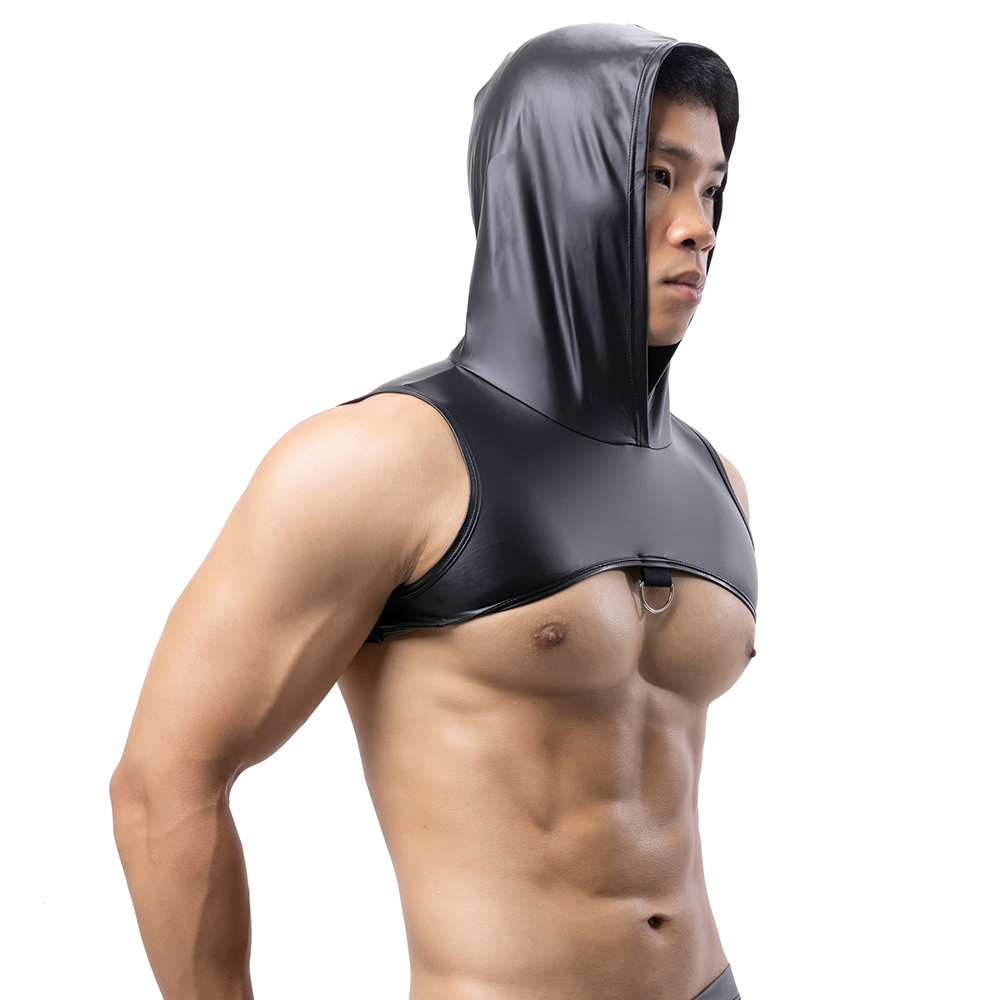 Leather Work Vest - Tank Top Kebugaran Bertudung Kulit Imitasi