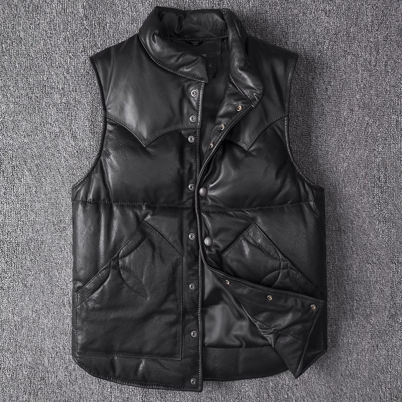 Leather Work Vest - Jaket Kulit Slim Fit Pria, Rompi