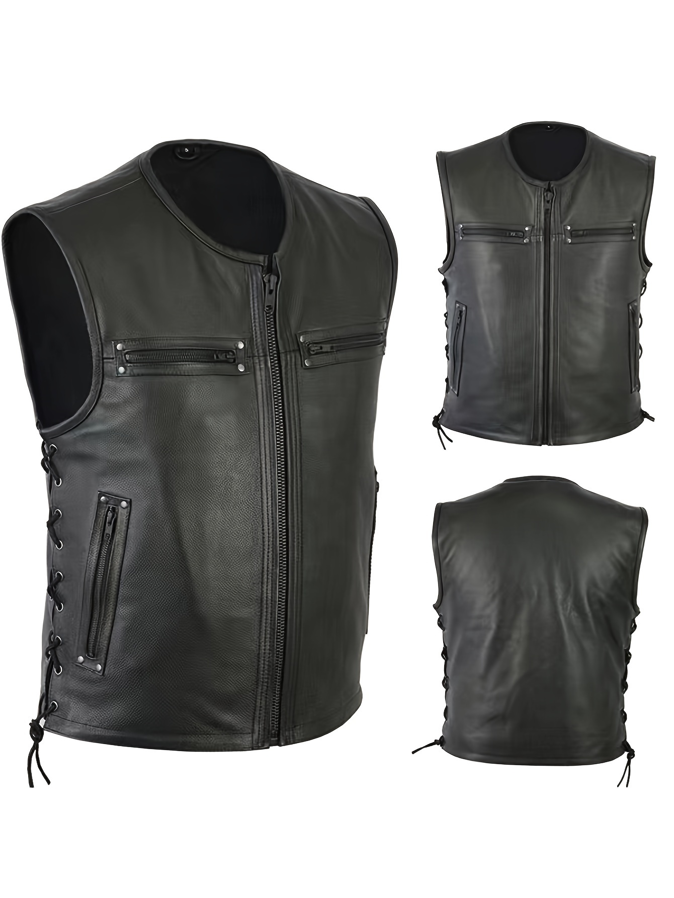 Rompi Kulit Pria Warna Solid M - Leather Work Vest For Men ulasan dan harga
