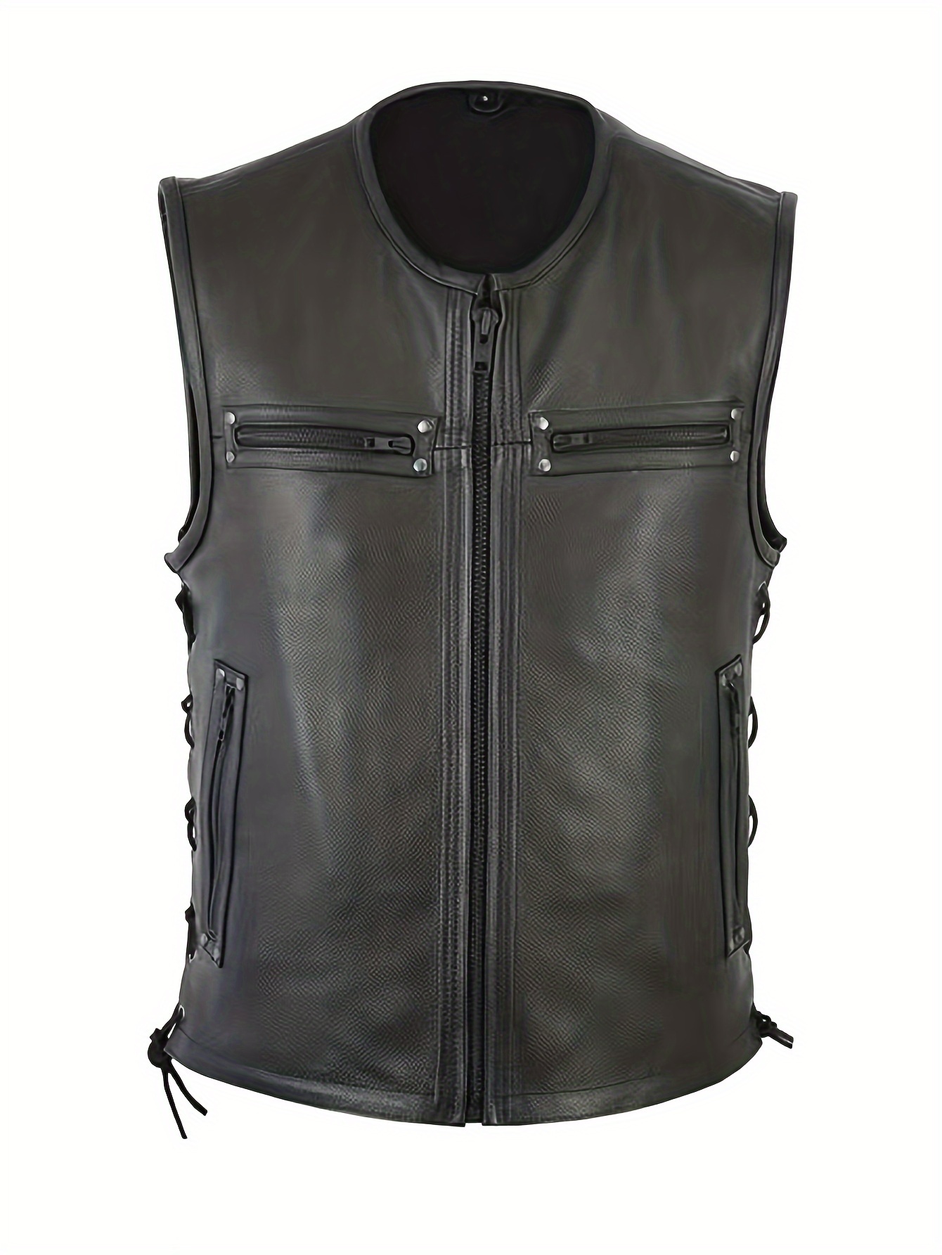Rompi Kulit Pria Warna Solid M - Leather Work Vest For Men ulasan dan harga