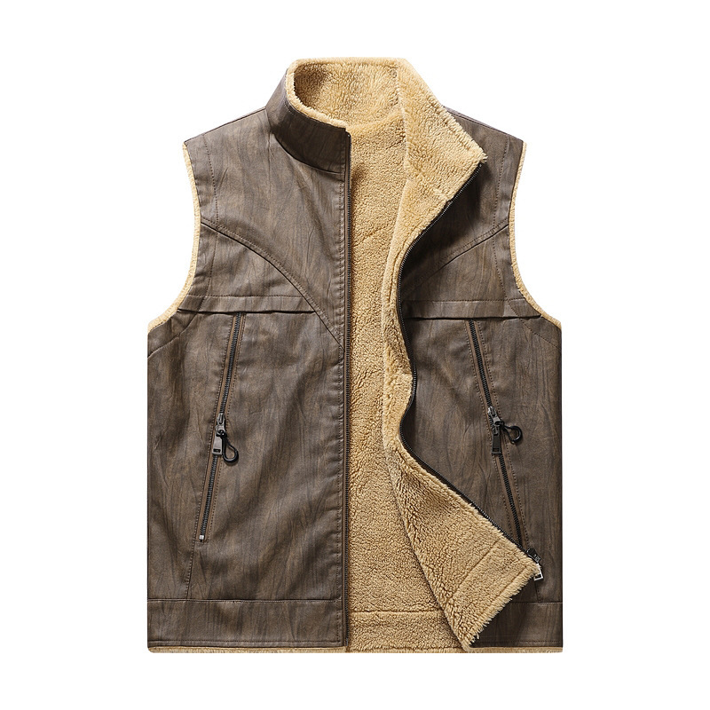Rompi Kulit PU Berbulu Baru Mu - Leather Work Vest For Men ulasan dan harga