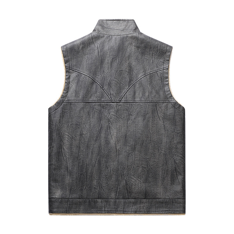 Rompi Kulit PU Berbulu Baru Mu - Leather Work Vest For Men ulasan dan harga