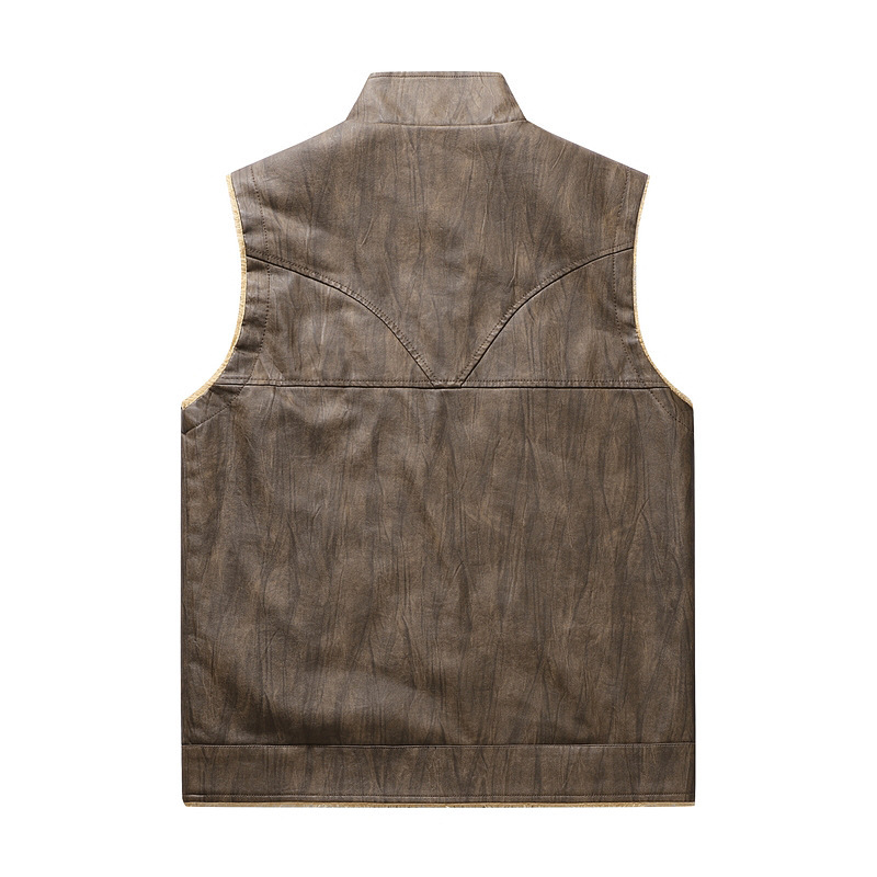 Rompi Kulit PU Berbulu Baru Mu - Leather Work Vest For Men ulasan dan harga
