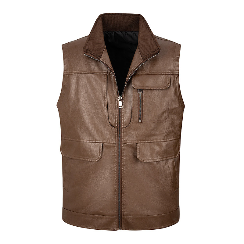 Rompi kulit pria, rompi kerah  - Leather Work Vest For Men ulasan dan harga