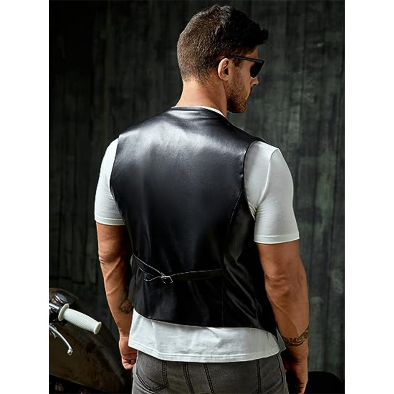 Rompi Kulit PU Slim-fit Pria M - Leather Work Vest ulasan dan harga