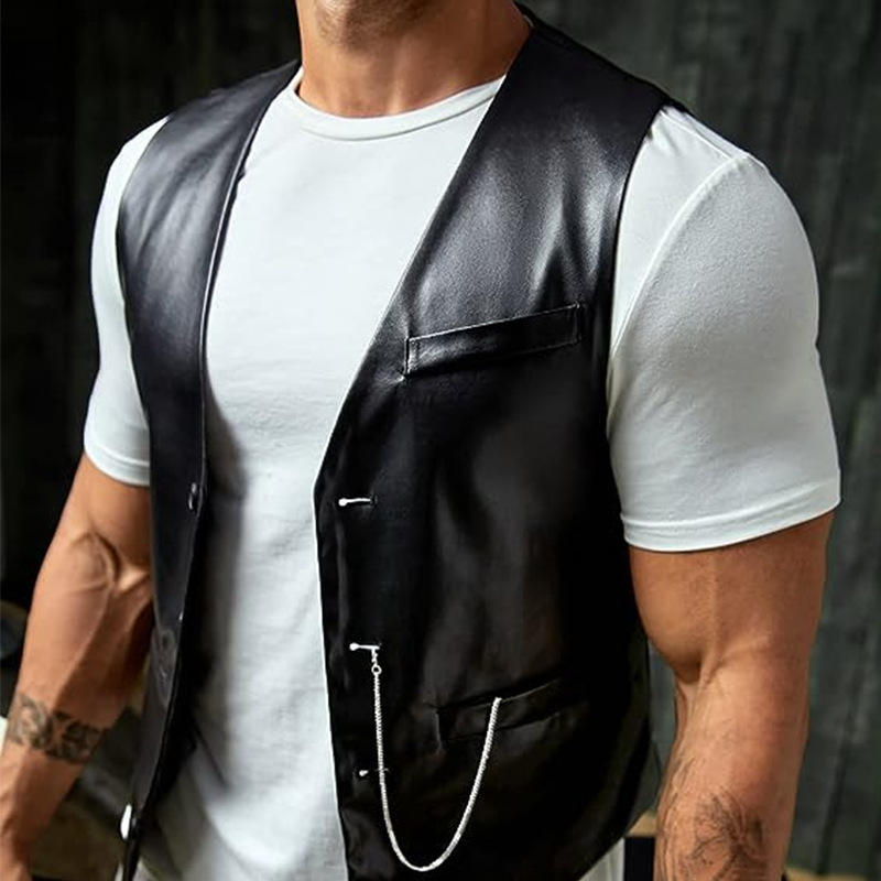 Rompi Kulit PU Slim-fit Pria M - Leather Work Vest ulasan dan harga