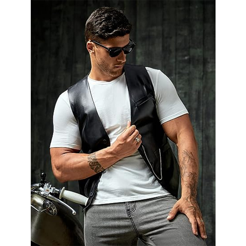 Rompi Kulit PU Slim-fit Pria M - Leather Work Vest ulasan dan harga