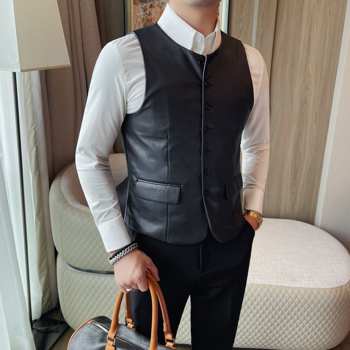 Rompi Kulit Kasual Pria Musim  - Leather Work Vest For Men ulasan dan harga