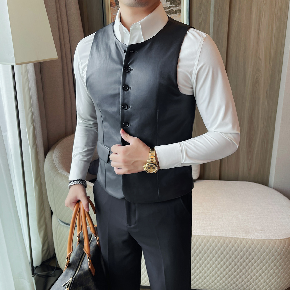 Rompi Kulit Kasual Pria Musim  - Leather Work Vest For Men ulasan dan harga