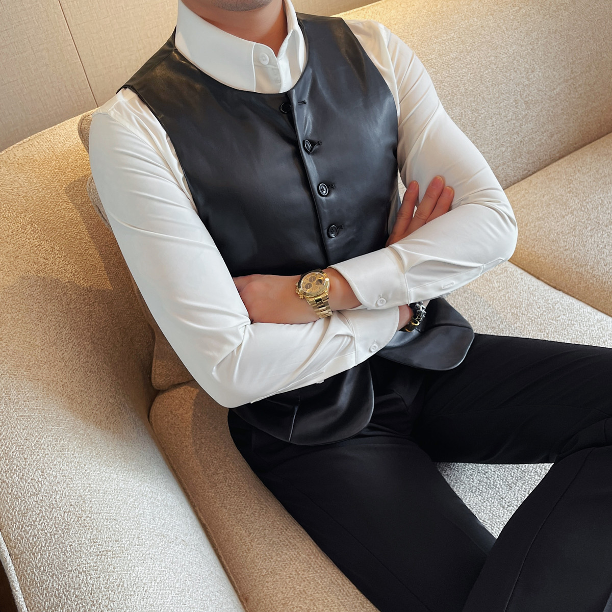 Rompi Kulit Kasual Pria Musim  - Leather Work Vest For Men ulasan dan harga
