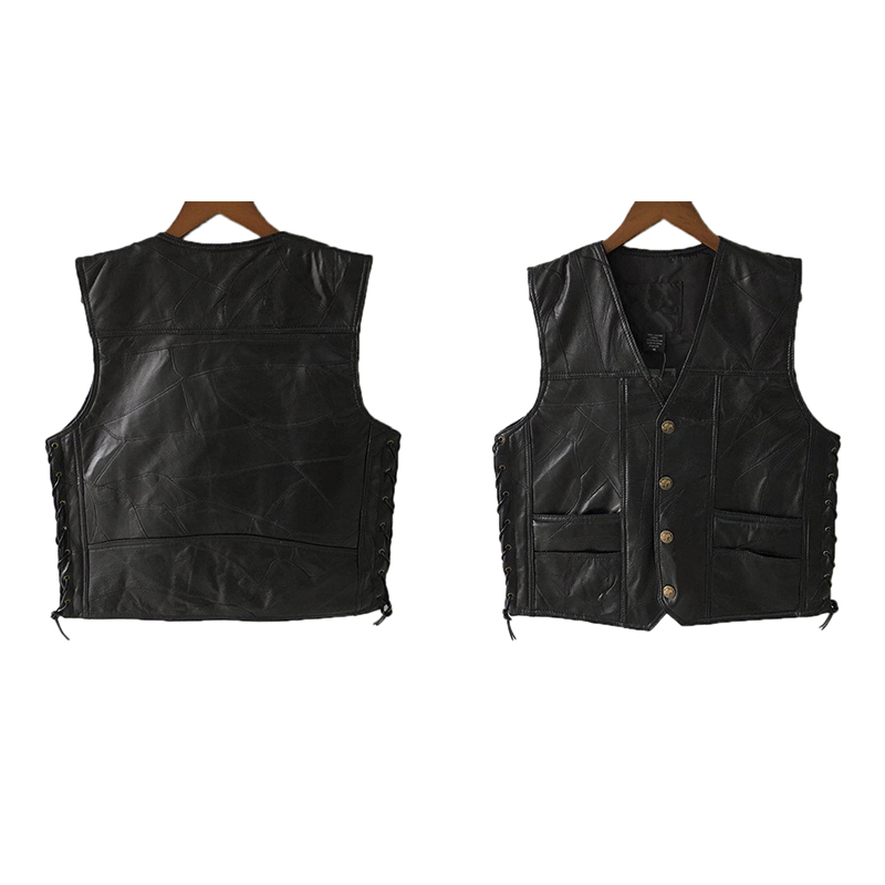 Rompi sepeda motor kulit hitam - Leather Work Vest ulasan dan harga
